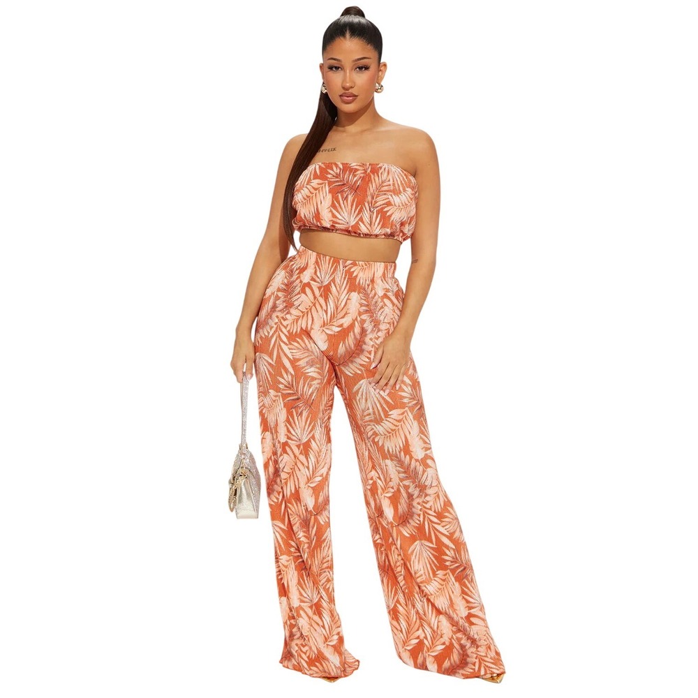 NEW! Fashion Nova Island Dreams Plisse 2 Piece Pant Set XS NWT